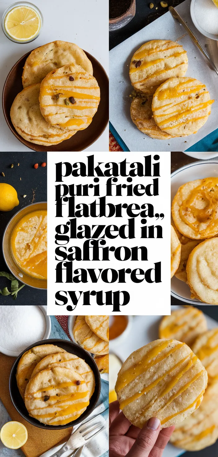 A photo of Pakatali Puri Fried Flatbread Glazed In Lemon Saffron Flavored Syrup Recipe