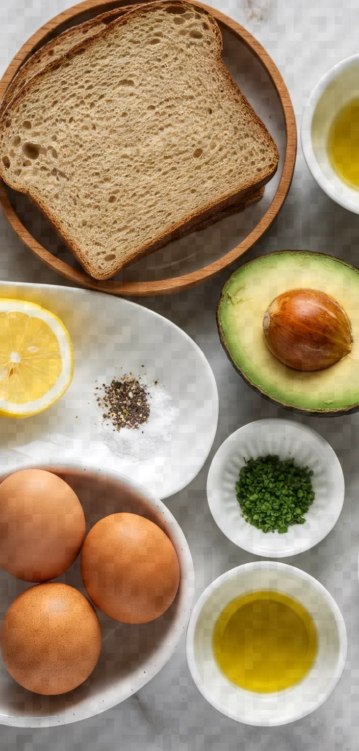 Ingredients photo for Grated Egg Avocado Toast Recipe