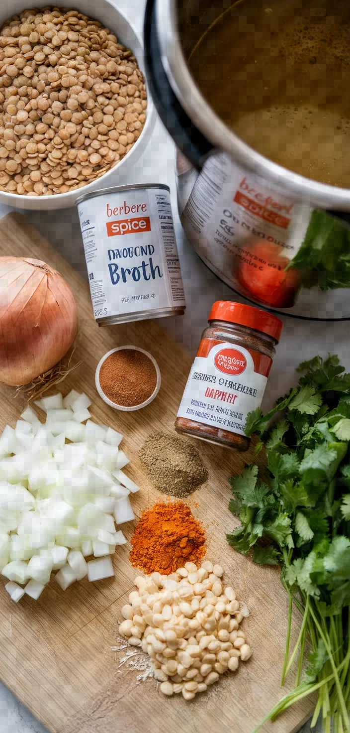 Ingredients photo for Ethiopian Spicy Lentil Stew Instant Pot Recipe