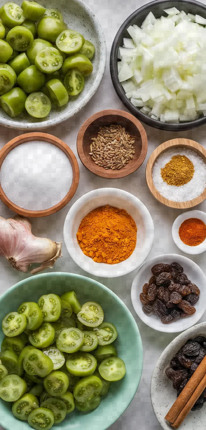 Ingredients photo for Green Tomato Chutney Instant Pot Recipe