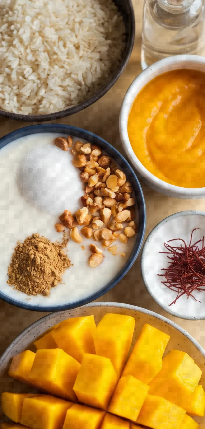Ingredients photo for Mango Phirni Rice Custard Pots Recipe