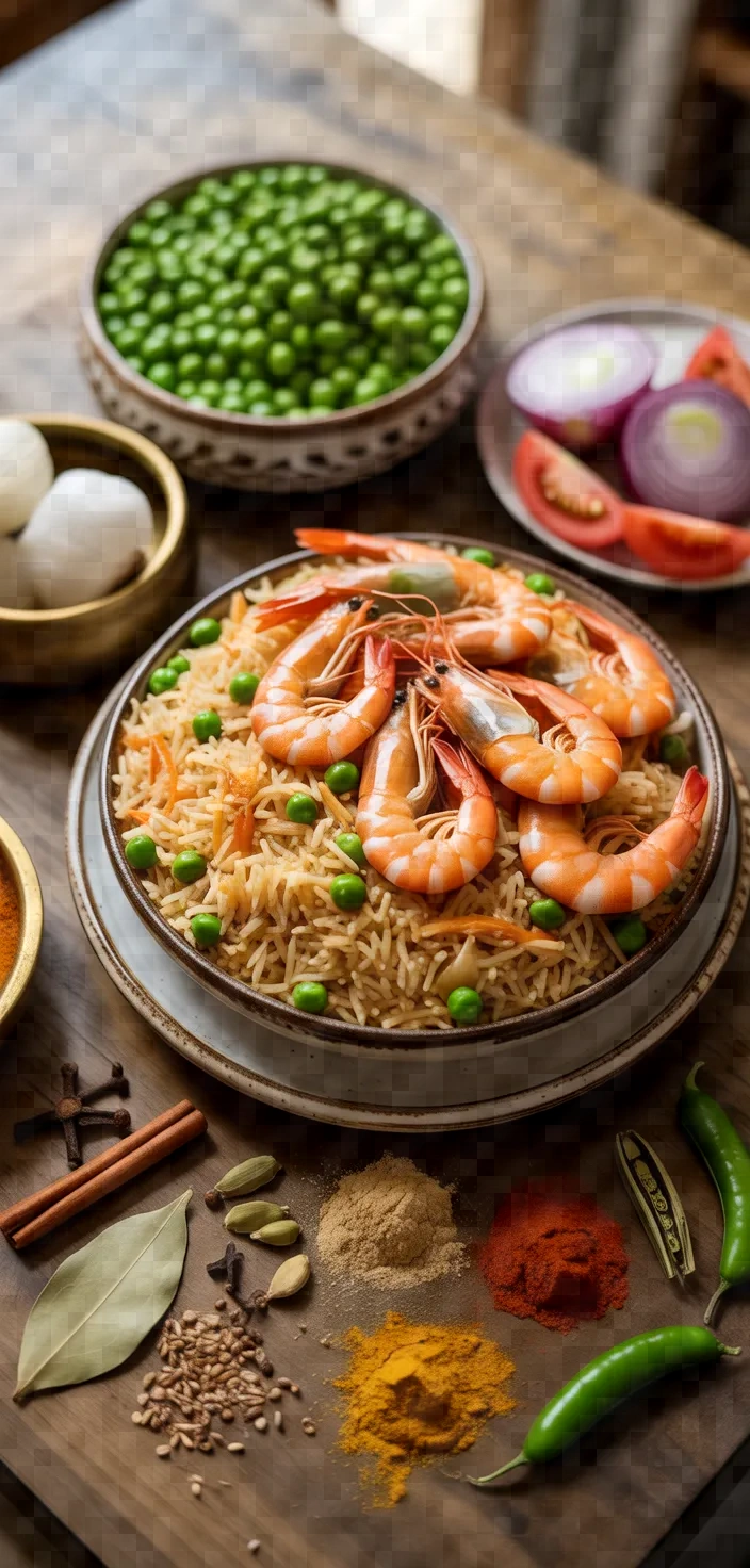 Ingredients photo for Anyhow Prawn And Pea Pulao Recipe
