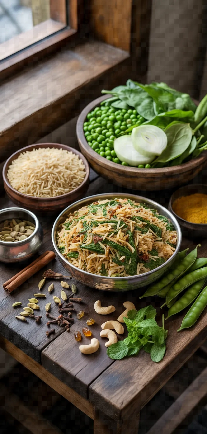 Ingredients photo for Hara Bhara Green Pulao Recipe