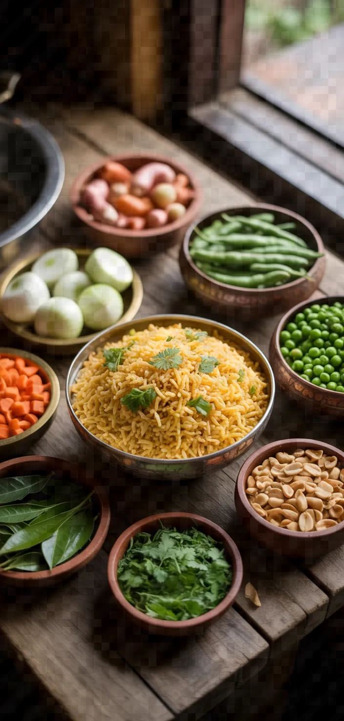 Ingredients photo for Mixed Vegetable Poha Recipe