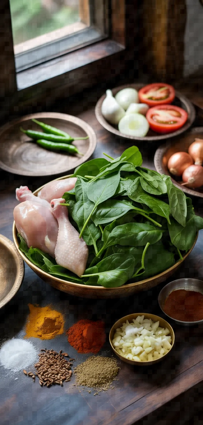 Ingredients photo for Palak Murgh Spinach Chicken Curry Recipe