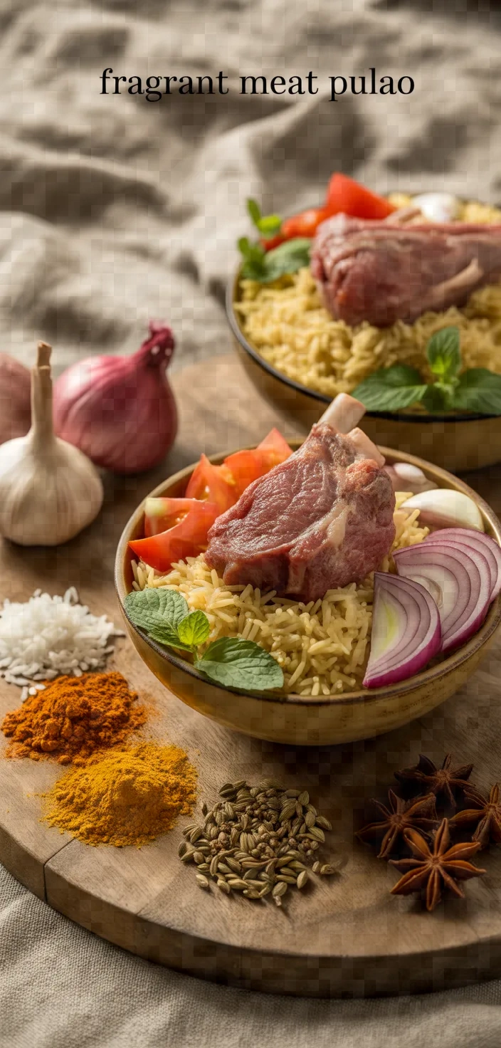 Ingredients photo for Fragrant Meat Pulao Recipe