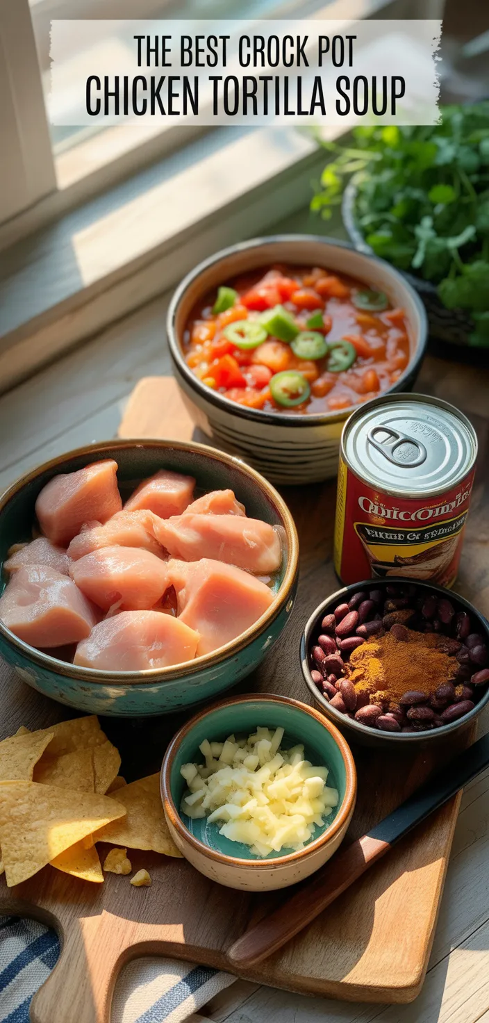 Ingredients photo for THE BEST CROCK POT CHICKEN TORTILLA SOUP Recipe